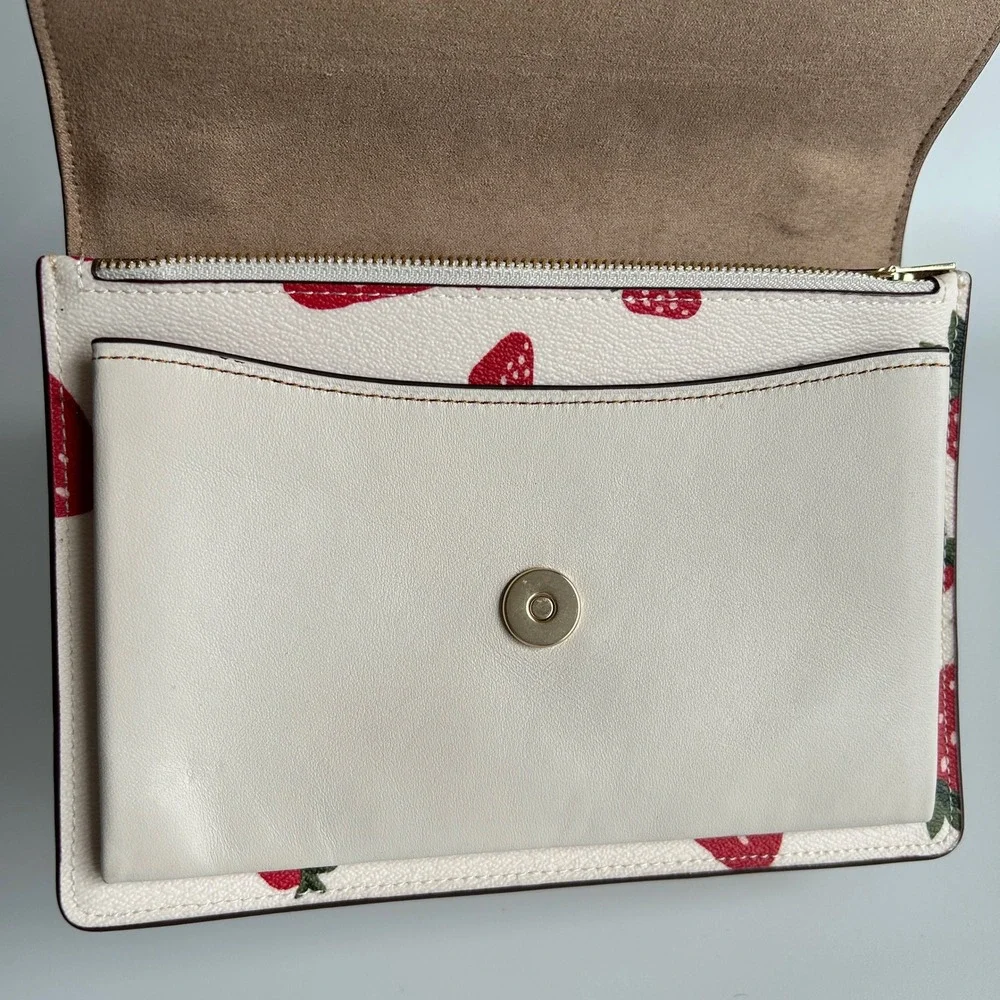 Coach Klare Crossbody Chalk White Strawberry Pebbled Leather Bag Excellent